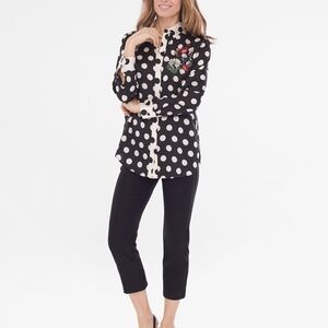 Vtg 90s Chicos Floral Embroidered Contrast Polka Dot Blouse Size-3P